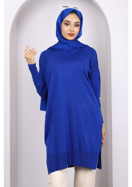 Saks Mavi Merserize Salaş Triko Tunik