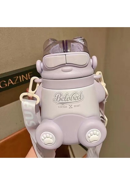 Çocuk Yalıtımlı Su Bardağı 316 Paslanmaz Çelik Çift Pipetli Bardak 550ML (Yurt Dışından)