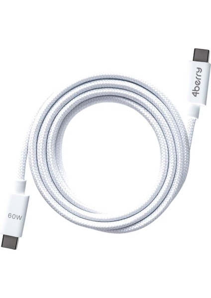 Eco-Cc Beyaz Usb-C-C Örgülü Kablo – 2 m, 60 w Hızlı Şarj