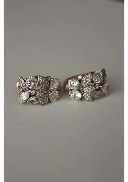 Vıp Çelik Taş Işlemeli Yaprak Detaylı Halka Küpe