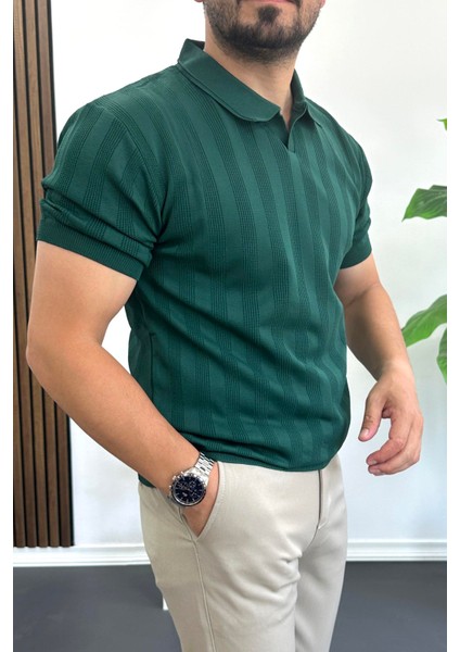 Erkek Açık Yaka Desenli Tişört Koyu Yeşil EDW385 fiyatları