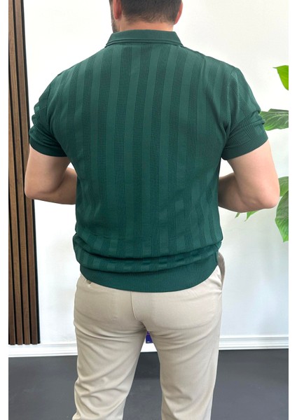 Erkek Açık Yaka Desenli Tişört Koyu Yeşil EDW385 modelleri