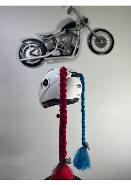 Motor & Motosiklet Harley Quinn Model Kask Dış Aksesuarı Kırmızı ve Petrol Mavi Çift Örgü Saç fiyatları