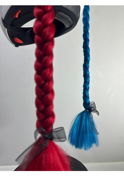 Motor & Motosiklet Harley Quinn Model Kask Dış Aksesuarı Kırmızı ve Petrol Mavi Çift Örgü Saç modelleri