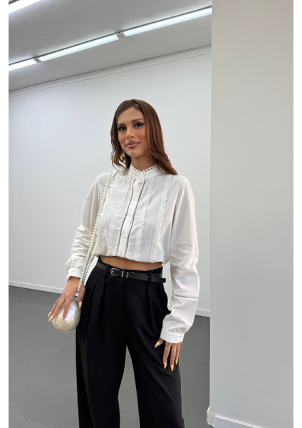 Negin Hakim Yaka Dantel Işlemeli Gömlek
