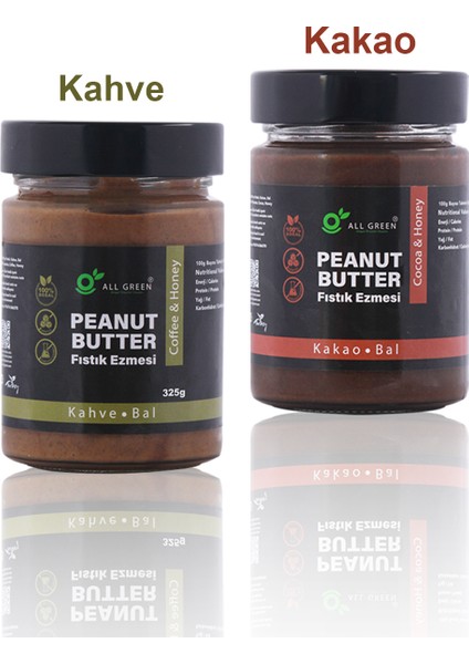 Fıstık Ezmesi 2'li Paket (Kahve | Kakao) | Koruyucu Içermez, Şekersiz, Doğal