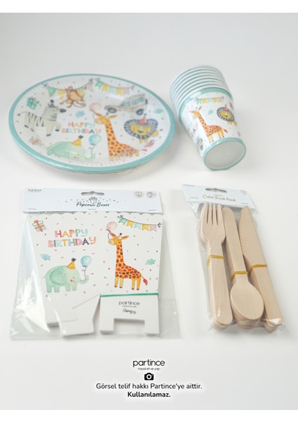 8 Kişilik Safari Tema Kullan At Karton Popcorn Mısır Kutusu- Tabak-Bardak-Çatal Kaşık Bıçak Parti Seti indirimleri