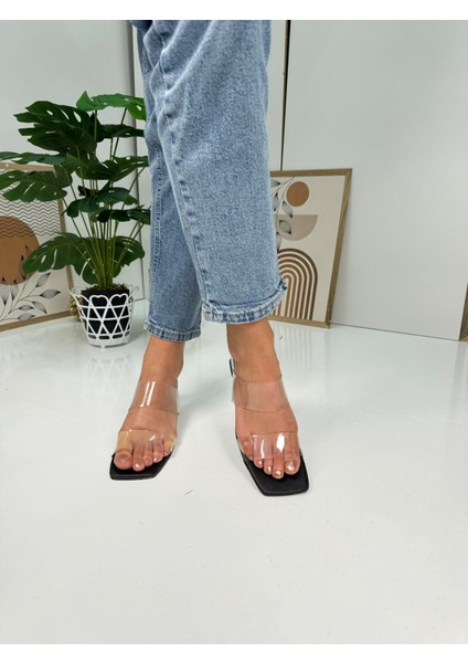 Günlük Kadın Terlik Çift Şeffaff Şeritli Bantlı Kalın Şeffaf Topuklu Abiye Ayakkabı 105 indirimleri