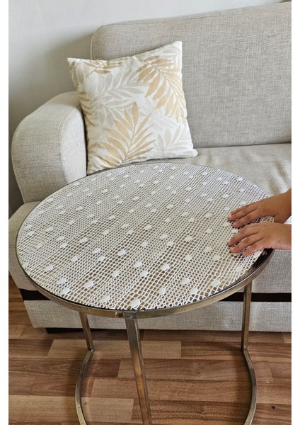 Yuvarlak Pvc Dantelli Sehpa Örtüsü Çeyizlik Kaliteli Lüx Dekoratif Masa Örtüsü Sofra Bezi Beyaz