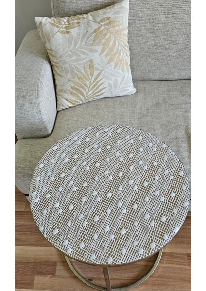 Yuvarlak Pvc Dantelli Sehpa Örtüsü Çeyizlik Kaliteli Lüx Dekoratif Masa Örtüsü Sofra Bezi Beyaz