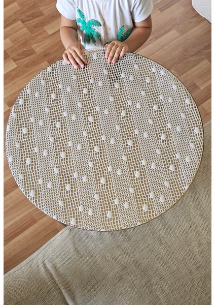 Yuvarlak Pvc Dantelli Sehpa Örtüsü Çeyizlik Kaliteli Lüx Dekoratif Masa Örtüsü Sofra Bezi Beyaz