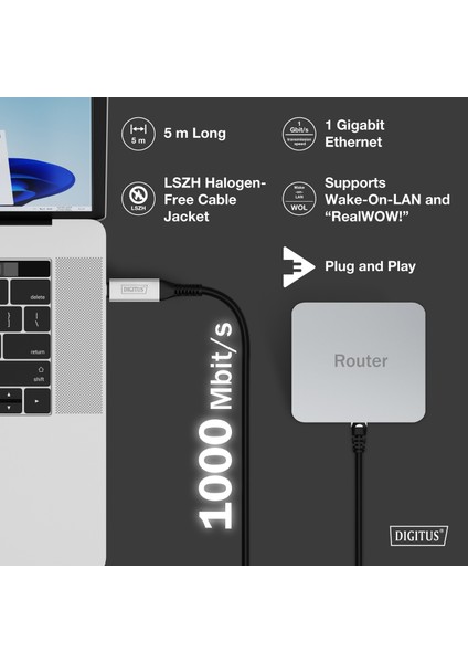 Dıgıtus Usb-C 3.2 Gen1 - RJ45 Ethernet Kablosu, 1gbit/s, 5 Metre fırsatları