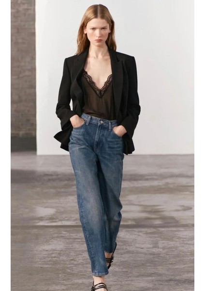 Zara Women Orta Bel Straight Fit Düz Kesim Jean Pantolon ABZRA0056