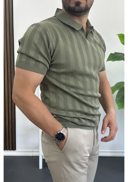 Erkek Açık Yaka Desenli Tişört Yeşil EDW385 fiyatları