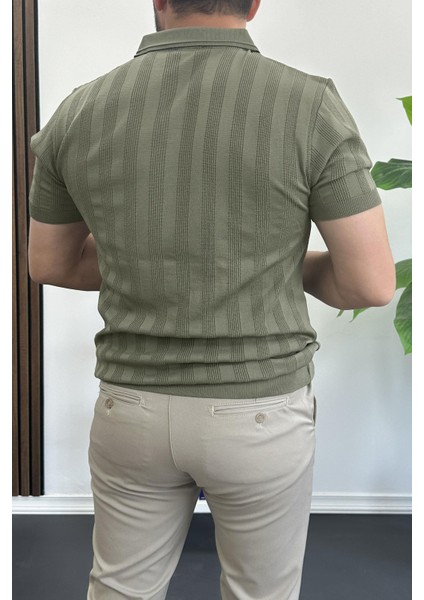 Erkek Açık Yaka Desenli Tişört Yeşil EDW385 modelleri