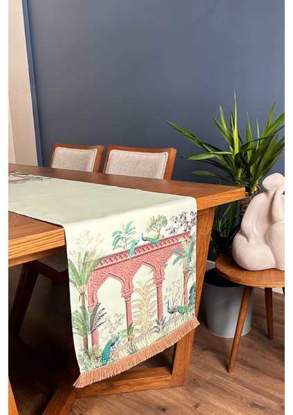 Kahverengi Püsküllü, Forest Desen 40X140CM Runner