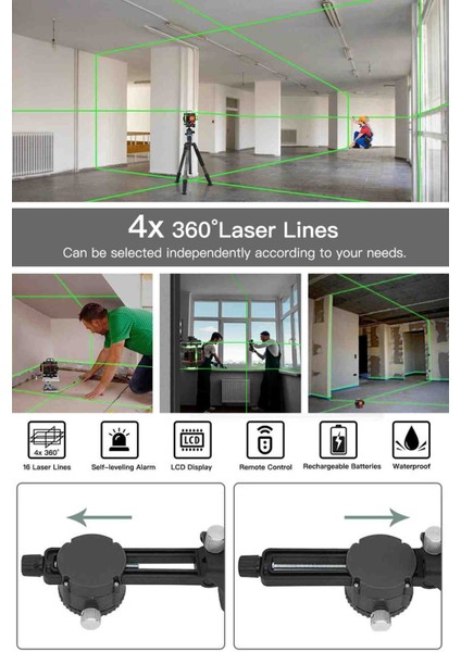 İyisi Yok Profesyonel 360° 16 Köşe Otomatik Hizalama Tripod'lu Lazer Metre Hizalama fırsatları