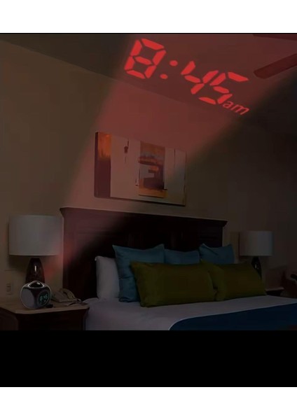 Duvara Yansıtmalı Projeksiyon Dijital Ingilizce Konuşan USB Şarjlı ve Pilli Alarmlı Yatak Başucu Uyandırma Servisi Masa Saati (Beyaz) modelleri