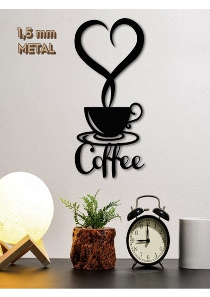 Kalpli Coffee Yazılı Kahve Köşesi Temalı Metal Tablo 25X50 cm