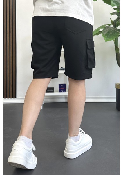 Erkek Beli Lastikli Cepli Şort Siyah EDW388 modelleri