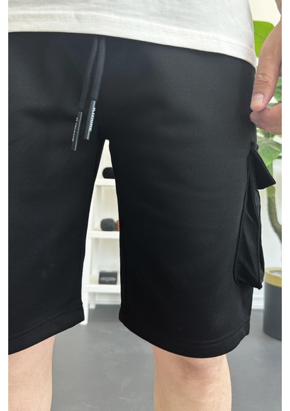 Erkek Beli Lastikli Cepli Şort Siyah EDW388 fırsatları
