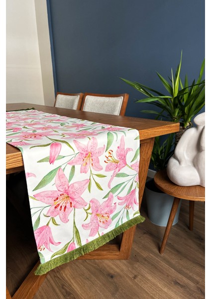 Yeşil Püsküllü, Flowers 03 Desen 40X140CM Runner