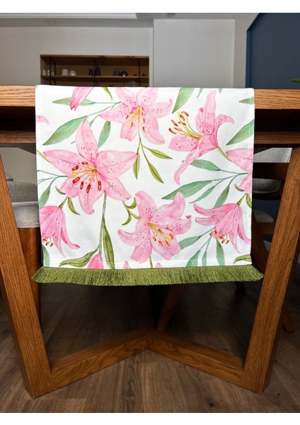 Yeşil Püsküllü, Flowers 03 Desen 40X140CM Runner modelleri