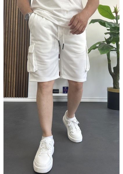 Erkek Beli Lastikli Cepli Şort Beyaz EDW388 fiyatları