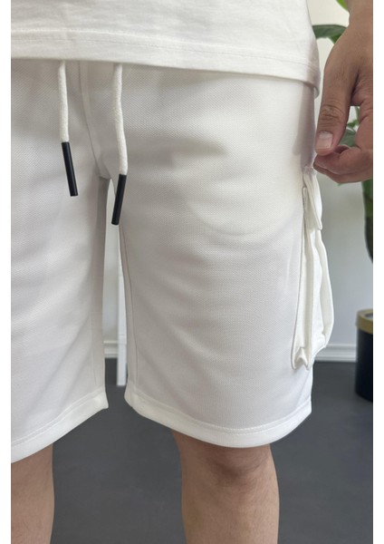 Erkek Beli Lastikli Cepli Şort Beyaz EDW388 fırsatları