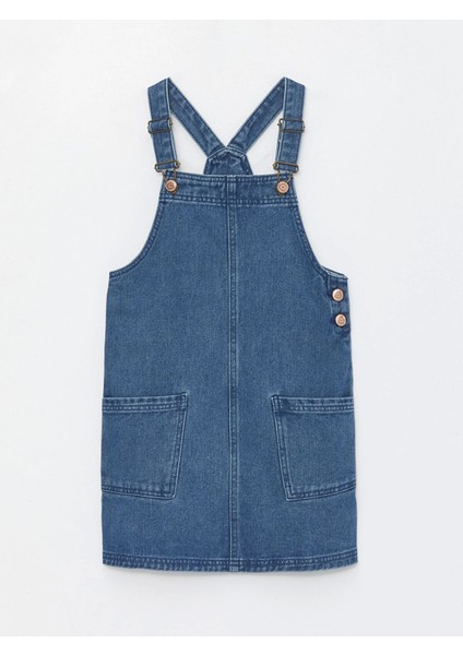 Lcw Kids Indigo Kare Yaka Kız Çocuk Jean Salopet Elbise