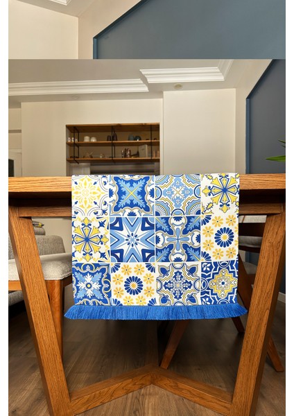 Saks Püsküllü, Çini Desen 40X140CM Runner modelleri