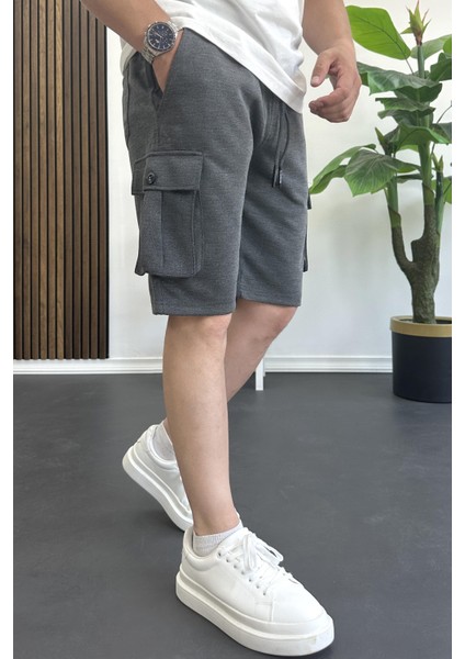 Erkek Beli Lastikli Cepli Şort Antrasit EDW388