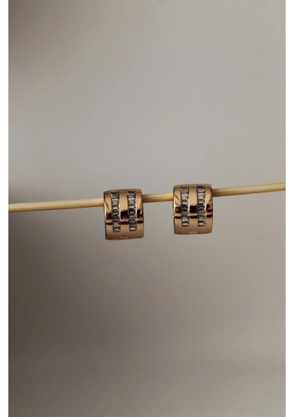 Vıp Çelik Baget Taş Detaylı Kalın Halka Küpe modelleri