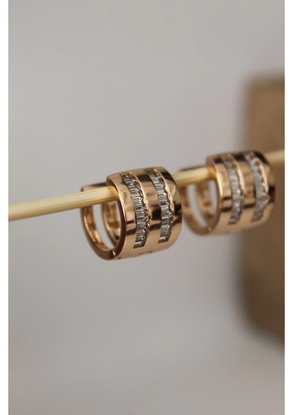 Vıp Çelik Baget Taş Detaylı Kalın Halka Küpe fiyatları