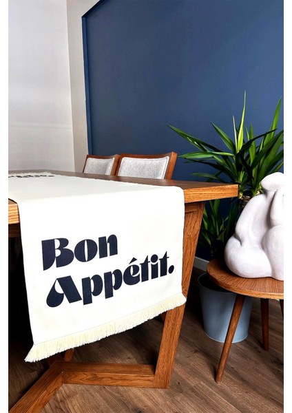 Krem Püsküllü, Bon Appetit Desen 40X140CM Runner
