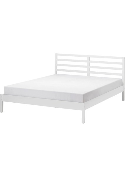 Tarva Luröy Karyola 140X200 cm Beyaz Vernikli Çift Kişilik Masif Çam Esnek Lata
