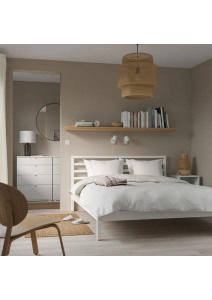Tarva Luröy Karyola 140X200 cm Beyaz Vernikli Çift Kişilik Masif Çam Esnek Lata indirimleri