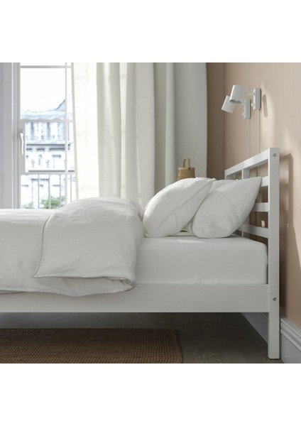 Tarva Luröy Karyola 140X200 cm Beyaz Vernikli Çift Kişilik Masif Çam Esnek Lata