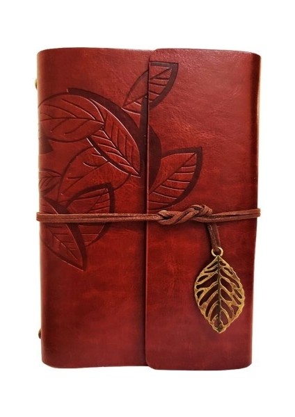 Yaprak Desenli Kahverengi Deri Defter