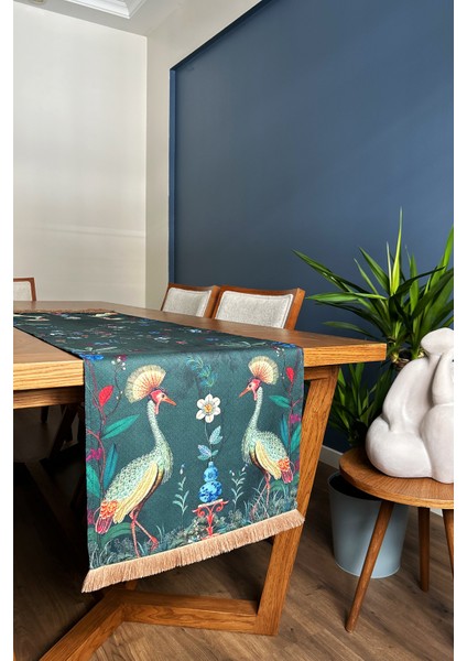 Kahverengi Püsküllü, Peacock Desen 40X140CM Runner
