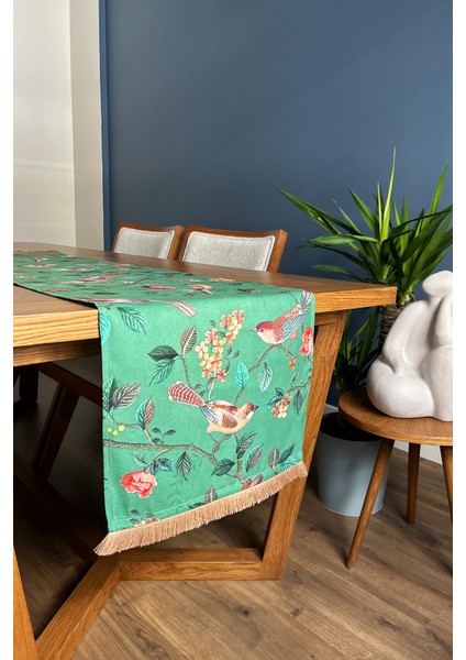 Kahverengi Püsküllü, Birds Desen 40X140CM Runner