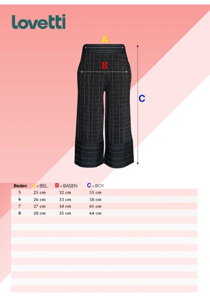 Antrasit Çizgili Bol Paça Kız Çocuk Pantolon Kapri