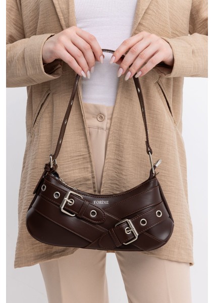 Kemer Detaylı Baget Kadın Fermuarlı Ayarlanabilir Omuz & Kol Çantası