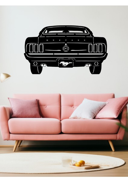 64,5 Mustang Arkadan Görünüş Dekoratif Siyah Metal Duvar Tablosu (1,5 mm Kalınlık & 65 cm x 50 Cm)