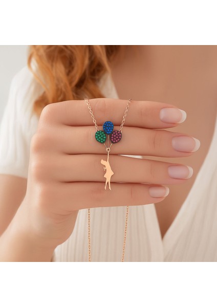 Işıklı Kutuda Renkli Balonlu Kız Gümüş Kolye fiyatları