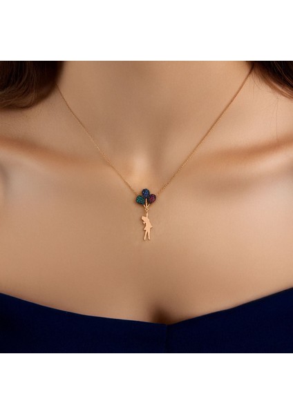 Işıklı Kutuda Renkli Balonlu Kız Gümüş Kolye modelleri