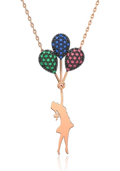 Işıklı Kutuda Renkli Balonlu Kız Gümüş Kolye fırsatları