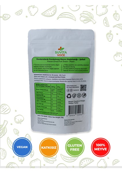 Kuru Şeftali Meyve Cipsi – Dondurularak Kurutulmuş Freeze Dried | Glutensiz · Katkısız modelleri