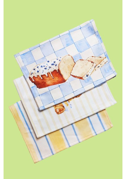 Bread & Croissant Desen, Dekoratif Mutfak Fırın Havlusu, 3 Adet 35X50CM Pamuk Havlu fiyatları