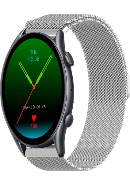 Amazfit Gtr3 ve Gtr3 Pro Uyumlu Kordon Hasır Metal Örgü Mıknatıslı Kayış